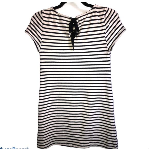 Anthropologie Stamp Black & White Striped w/ Embroidery Mini Dress XS - Picture 4 of 9